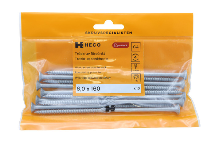 Träskruv TFT Försänkt 6,0 x 160 mm 10-pack Heco